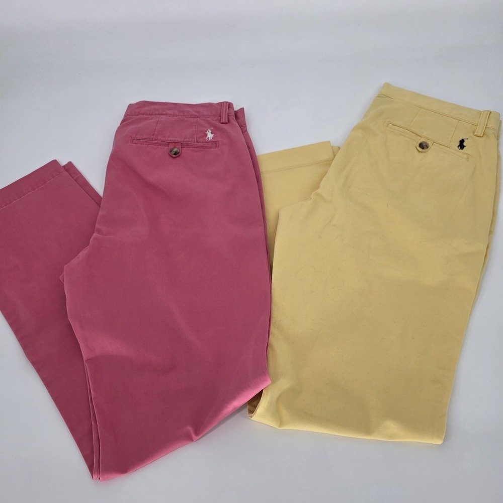 Polo Ralph Lauren Chino Stretch Fit Men Dress Pants 32x32 Salmon Yellow Lot Of 2